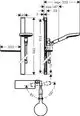 Technische Zeichnung eines Duschsets von Hansgrohe, einschließlich Dimensionen und Detailansichten der Brausestange und der Halterungen.